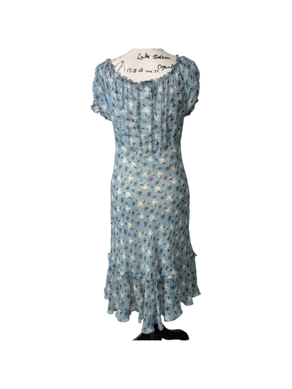 Vtg M.S.S.P Womens Size M Silk Dress Blue Floral Cottage Slip-Dress Y2K - Picture 3 of 7